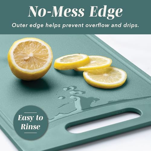COOK WITH COLOR Non-Slip Cutting Board Set – Kitchen Essentials with Easy Grip Handle for Meat, Veggies, and Fruits, 3 Cutting Boards, Teal