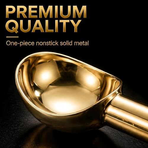 Snailhouse Ice Cream Scoop, Heavy Duty Stainless Steel Ice Cream Spoons Scooper for Cookie Dough, Gelato, Sorbet, Almond, Gold