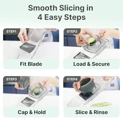 ZKIRON Mandoline Slicer for Kitchen, 6-in-1 Multifunctional Handheld Vegetable Cutter with Transparent Body & Safety Guard, Potato Slicer Cucumber Julienne Shredder, Compact Salad Prep Gadget