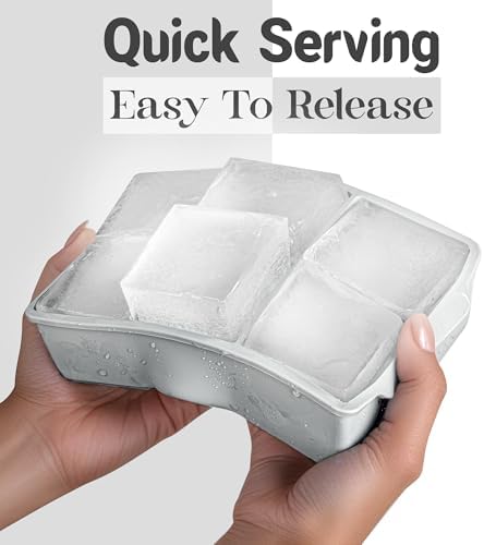 KitchFort® Large Silicone Ice Cube Tray (2-Pack) - 2" Big Ice Mold with Lid