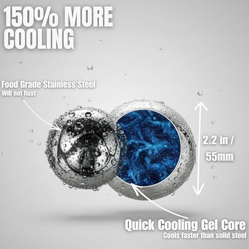 4 Premium XXL 55mm Stainless Steel Ice Whiskey Balls with Freezer Tray| Whiskey Rocks, Chilling Stones, Whiskey Stone Ice Cube Balls, Round Chilling Spheres (Not Solid Steel) (Pack of 2)