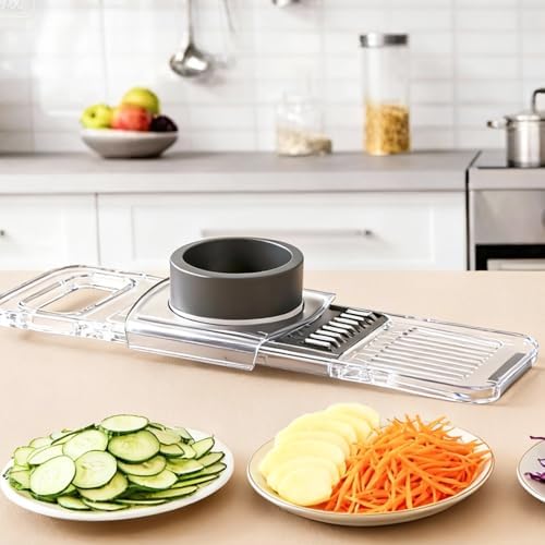 ZKIRON Mandoline Slicer for Kitchen, 6-in-1 Multifunctional Handheld Vegetable Cutter with Transparent Body & Safety Guard, Potato Slicer Cucumber Julienne Shredder, Compact Salad Prep Gadget