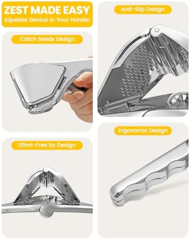 Premium Stainless Steel Lemon Squeezer – Heavy-Duty Manual Citrus Juicer with Seed Filter, Dishwasher-Safe, Ergonomic Grip, Ideal for Lemons, Limes, Oranges, and Grapefruits