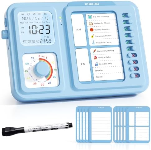 3-in-1 Visual Timer for Kids, Chore Chart for Kids, Visual Schedule（Blue）