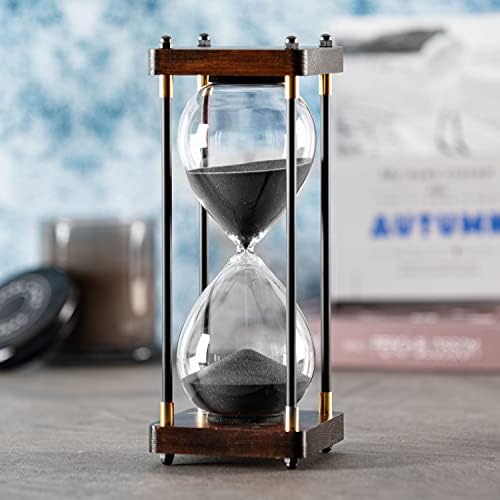 SAMLONG Large Hourglass Timer 60 Minute, Decorative Wood Sand Timer, Black