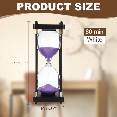 PATIKIL Large Decorative Sand Timer, 60 Minutes Wood Hour Glass Timer Modern Wooden Hour Glass for Cooking Game Office Classroom Kitchen Home, Purple(Style 1)