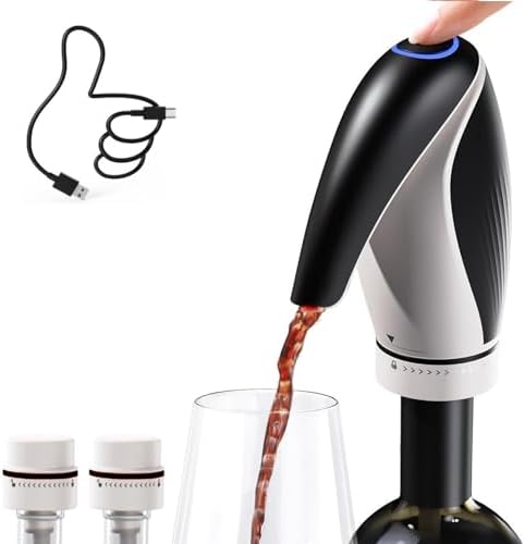 Electric Wine Aerator Dispenser, Automatic Wine Pourer with One-Touch Decanting, Rechargeable Drip-Free Wine Dispenser with 2 Wine Stoppers & Caps, Gift for Wine Lovers