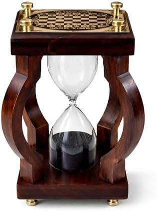 Wooden Hourglass Sand Timer, Brass Chessboard Top