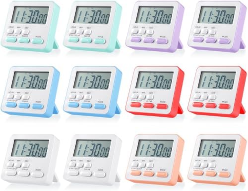 Weewooday 12 Pcs Digital Kitchen Magnetic Timer Bulk Classroom Count up Countdown Egg Timer Cute Desk Stopwatch for Back to School Teacher Kids Cooking Office(Pastel Colors,Classic Style)
