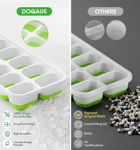 DOQAUS Ice Cube Tray with Lid and Bin,4 Pack Ice Cube Trays for Freezer