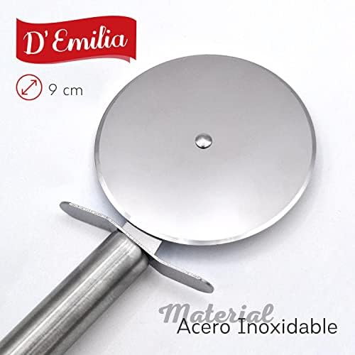 D'Emilia Professional Stainless Steel Pizza Cutter for Kitchen Use, Sharp Wheel 9 cm Diameter, Multipurpose Cutter Easy to Wash and Durable