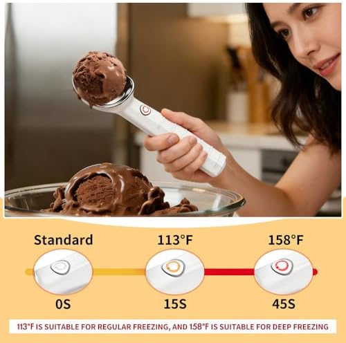 Heated Ice Cream Scoop | Warming Icecream Scooper with 3-Level Adjustable Heats - 113/158℉, LED Display, 2000mAh Capacity, Rechargeable | for Hard Ice Cream and More (White)