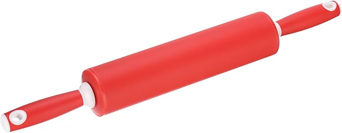 HARFINGTON Silicone Rolling Pins for Baking 20.5 Inch Rubber Handle Non-Stick Rolling Pin Small Roller Playdough Rolling Pins for Dough Pizza Pastry Fondant Kitchen, Red