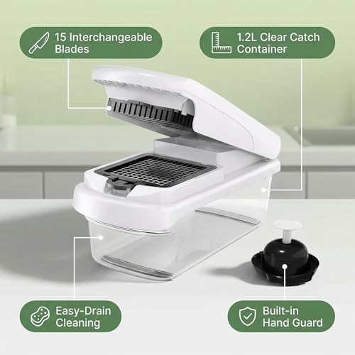 Vegetable Chopper 15 in 1 with Container – Mandoline Slicer, Onion Chopper Dicer, Food Chopper, Cheese Grater & Veggie Slicer for Kitchen Meal Prep | KIOOM