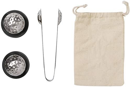 Outset Stainless Steel Whiskey Stone Set, 2 Golf Ball Chillers with Tongs and Storage Bag