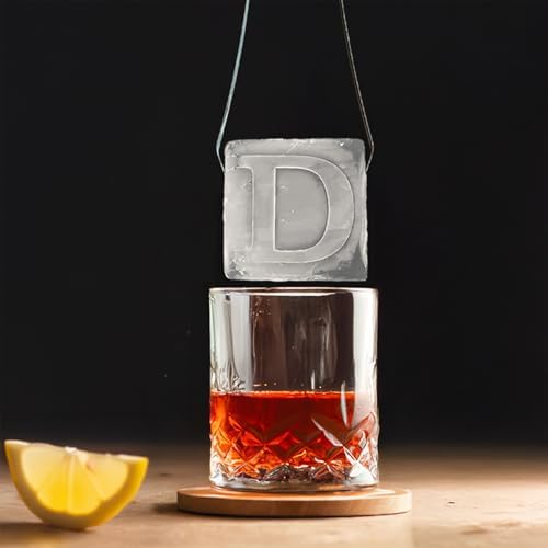 Monogrammed Ice Cubes Mold with Lid, 2 inch Whiskey Ice Cube Tray, Personalized Initials Silicone Cocktail Ice Cube Mold, Wedding Monogram, Thank You Gift, Gifts for Dad (Letter D)