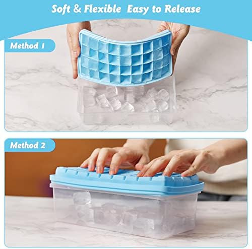 Silicone Ice Cube Tray with Leak-Proof Lid & Storage Bin for Freezer – BPA-Free 36-Piece Nugget Ice Molds, Spill-Resistant Cover & Ice Scoop Container Cover
