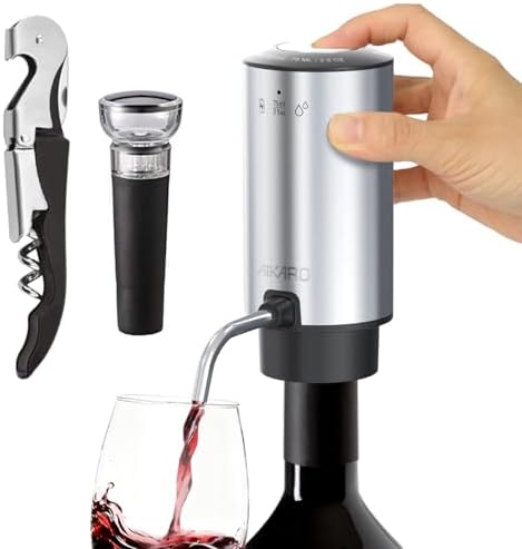 AIKARO - Electric Wine Aerator Pourer Rechargeable Automatic Decanter, with Corkscrew and Vacuum Stopper, Auto-stop (Set)