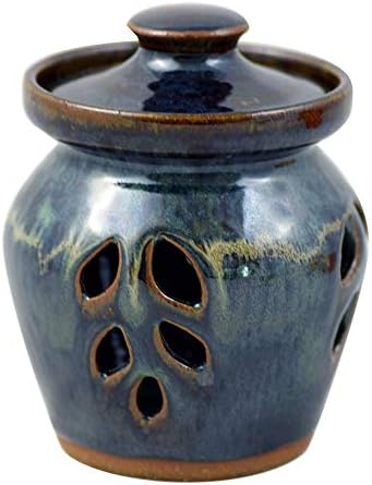 American Made Stoneware Pottery Garlic Keeper Jar in Midnight Blue
