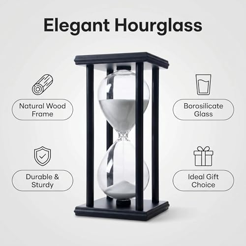 Hourglass Sand Timer 45 Minutes, Hour Glasses with Sand Decoration for Kids, Sand Clock Watch for Room Birthday Tea Coffee Table Book Shelf School Game Ornament Wooden (White Sand)