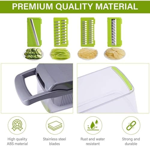 Multi-Function 12-in-1 Vegetable Chopper Cutter - Spiralizer and Slicer with Storage Container, Onion Chopper and Onion Mincer, Cutter, Egg, Veggie Chopper, Cheese Grater, Strawberry Slicer