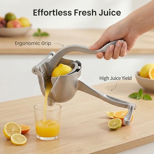 Manual Juicer, Hand Press Lemon Squeezer & Citrus Press - Upgrade Aluminum Alloy Fresh Fruit Juice Extractor, Ergonomic Grip Heavy Duty Manual Juicer, Effortless & Easy to Clean Kitchen Tool (A)