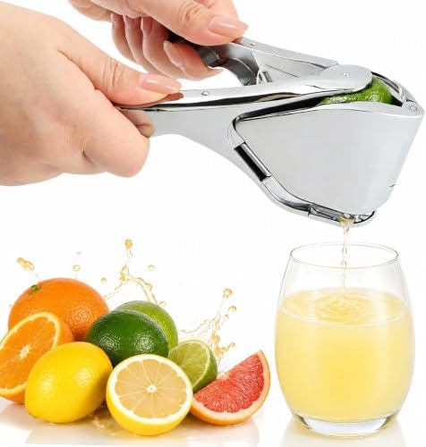 Stainless Steel Lemon Squeezer, Manual Citrus Juicer for Lemon, Lime, Orange and More Fruits, Handheld Fruit Juice Press with Filter, Foldable Kitchen Squeezer for Cooking, Drinks and Cocktails
