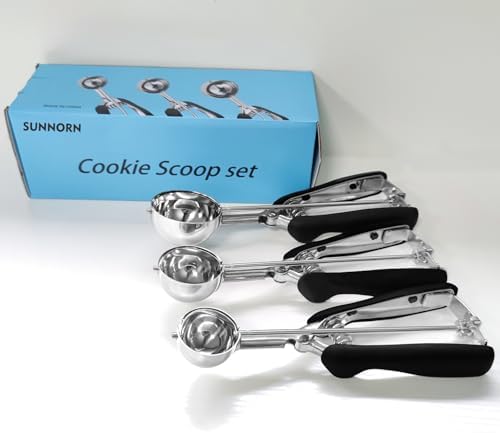 Cookie Scoop set, Size #60/ #40/ #20 Size Cookie Dough Scoop, 3 Pack Cookie Scoops for Baking, Non-slik Grip, Black, 18/8 Stainless Steel