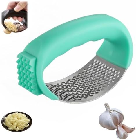 2024 Upgraded Garlic Press - Stainless Steel Rocker, Cool Kitchen Gadget, Mini Garlic Chopper - Green