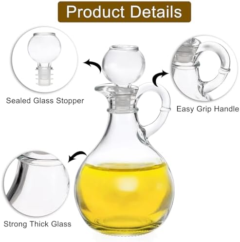 BSTKEY Set of 2 Olive Oil Dispenser Bottle with Stopper, 310ml Round Glass Cruet Bottles Dispenser for Kitchen, Salad Dressing Bottles, Cruets for Vinegar and Oil