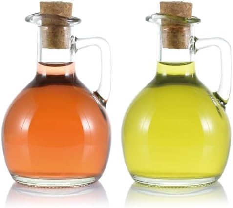 Oil and Vinegar Cruet Set of 2, Glass Dispenser with Airtight Stopper, Condiment Bottles for Salad Dressing