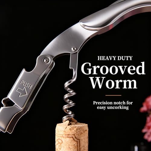Wine Opener, Wine key, Corkscrew, Wine Bottle Opener w/Foil Cutter and Cap Remover for Servers, Bartenders, Waiters, Sommelier, Wine lover (Stainless steel, Standard)