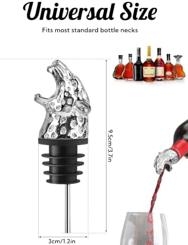 Wine Pourer & Bottle Stopper, Drip-Free Aerator Spout Fits Standard Wine/Liquor Bottles, Zinc-Alloy Bar Accessory with Secure Silicone Cork, No-Spill Wine Dispenser (Leopard)