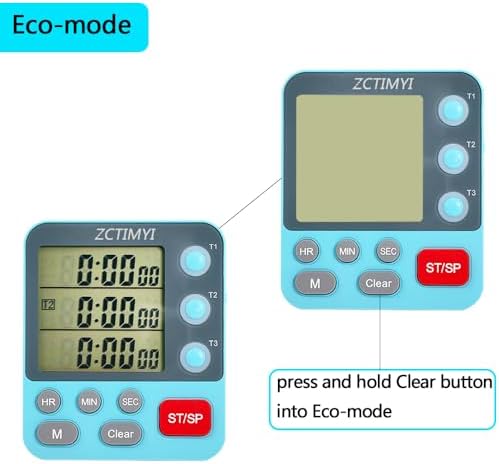 Dual Digital Timer for Kitchen Cooking, 3 Channels Count Down/Up Triple Timer for Kids, Presets Memort Large Display & Magnetic Back Adjustable Alarm Volume, Suit for Kids Teachers Studying, Blue