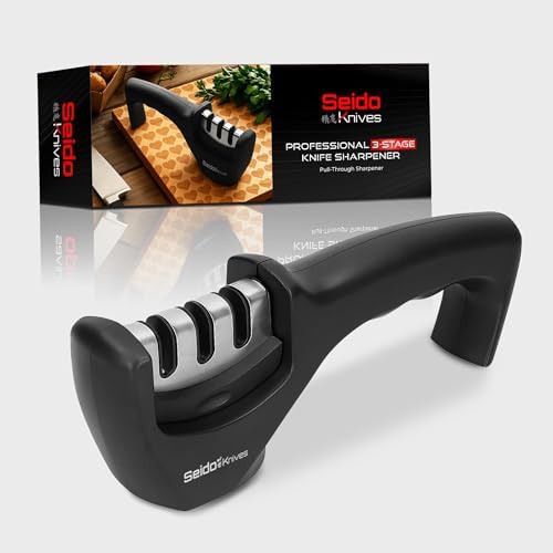 Seido 3-Stage Manual Knife Sharpener, Tungsten Diamond Ceramic