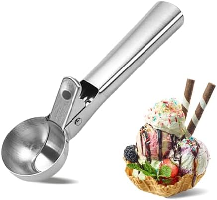 Ice Cream Scoop:7 inches Small Ice Cream Scoopers Stainless Steel with Trigger and Comfortable Handle,Perfect for Frozen Yogurt, Gelatos, Sundaes, Easy Clean Spoon Dishwasher Safe, Silver