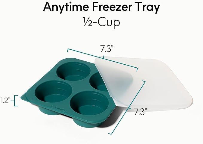 Anyday 1/2-Cup Silicone Freezer Tray with Silicone Lid for Food Storage, Rice, Stock, Leftovers | Plastic-Free Freezer Container | Soup Molds for Meal Prep Portions | 4 Oz / 125mL Freezing Tray