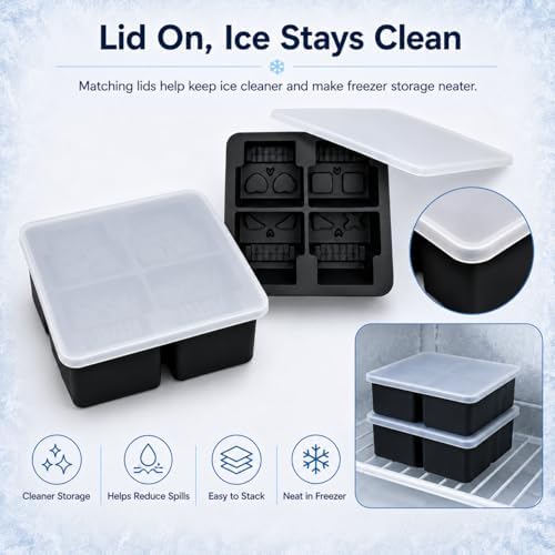 2 Pack Skull Ice Cube Trays, 2 Inch Silicone Molds