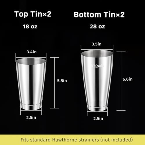 Boston Shaker Set, 4Pcs Professional Cocktail Shaker Set (18oz/28oz), Weighted Stainless Steel Bar Shaker for Bartending, Leakproof & Dishwasher Safe, Ideal for Bar and Professional Bartender