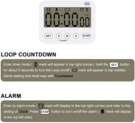 Stonylab 2pk Digital Timer Clock, 2 Pack Premium Multi-Function Digital Clock Countdown Timer Kitchen Event Timer with Alarm, Magnetic Back Big Digits Display Vibration/Flashlight/Sound Alarm