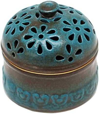 Garlic Keeper, Porcelain Garlic Storage Pot Peacock Blue Holder with Lid Hollow Flower Ceramic Jar Storage Container for Kitchen.