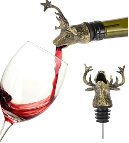 STOBAZA Deer Head Wine Pourer Aerator, Stag Liquor Bottle Spouts for Alcohol, Hunting Presents for Men Dad Husband, Funny Stocking Stuffers, Zinc Alloy Elk Animal Stopper for Bar
