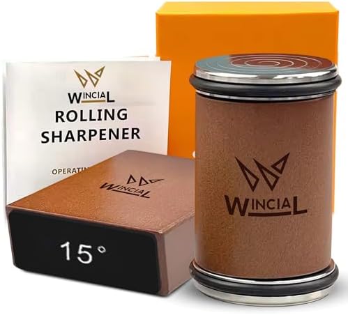 Rolling Knife Sharpener | Professional 15° Angle Manual Knife Sharpener For Japanese & Precision Blades with Magnetic Base & Non-Slip Grip