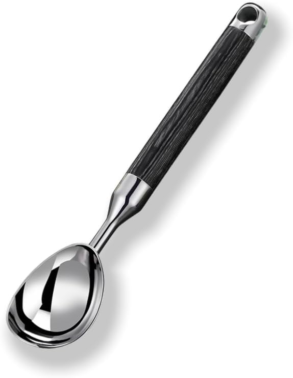 304 Stainless Steel Ice Cream Scoop with Wooden Handle, Heavy Duty Metal Ice Cream Scooper for Hard Ice Cream, Dishwasher Safe, Comfortable Grip for Home Kitchen and Restaurant