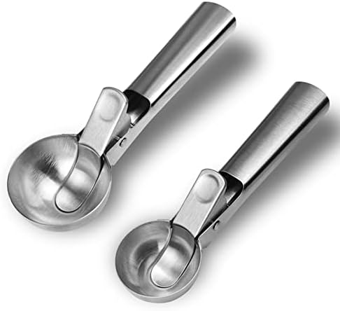 Stainless Steel Ice Cream Scooper with Trigger Release, Heavy Duty Metal Icecream Scoop Spoon Dishwasher Safe, Icecream Scoop Spoon for Meatball Frozen Yogurt Gelatos and Sundaes, Medium & Large