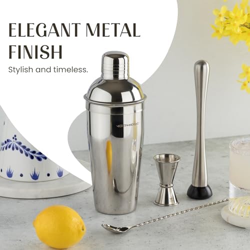 Modern Mixology 8-Piece Cocktail Shaker Set with Velvet Bag | Complete Kit for Bartenders | Includes Shaker with Strainer, Jigger, Muddler, Spoon, Pourers | Travel Bar Essentials (Silver)