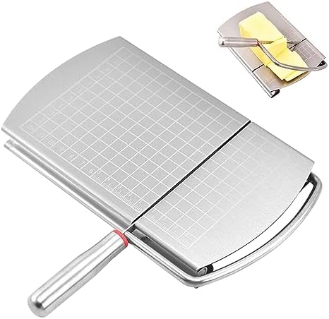 Stainless Steel Cheese Slicer - Cheese Cutter Board with Blade for Block Cheese, Handheld Cheese Cutters with Cut Grid Lines for Block Cheese Butter, Vegetables, Friut, 8.66x4.92in
