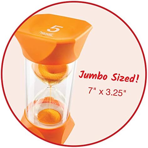 hand2mind Orange Jumbo Sand Timers, 5 Minute Sand Timer, Hourglass Sand Timer with Soft Rubber End Caps Offers Quiet Pausing, Classroom Sand Timers for Kids, Teeth Brushing and Game Timer (Set of 1)