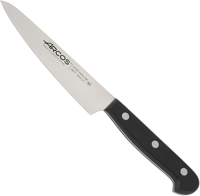 Arcos Chef Knife 5 Inch Stainless Steel. Cooking Knife to Cut and Peel Fruits and Vegetables. Ergonomic Polyoxymethylene Handle and 140mm Blade. Series Universal. Color Black