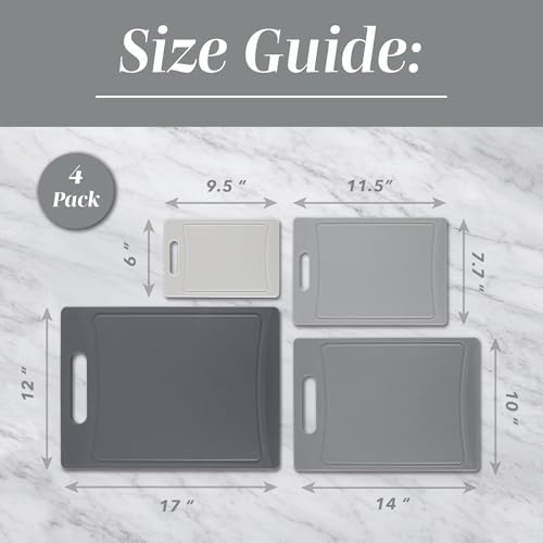 COOK WITH COLOR Non-Slip Cutting Board Set – Kitchen Essentials with Easy Grip Handle for Meat, Veggies, and Fruits, 4 Cutting Boards, Gray-New